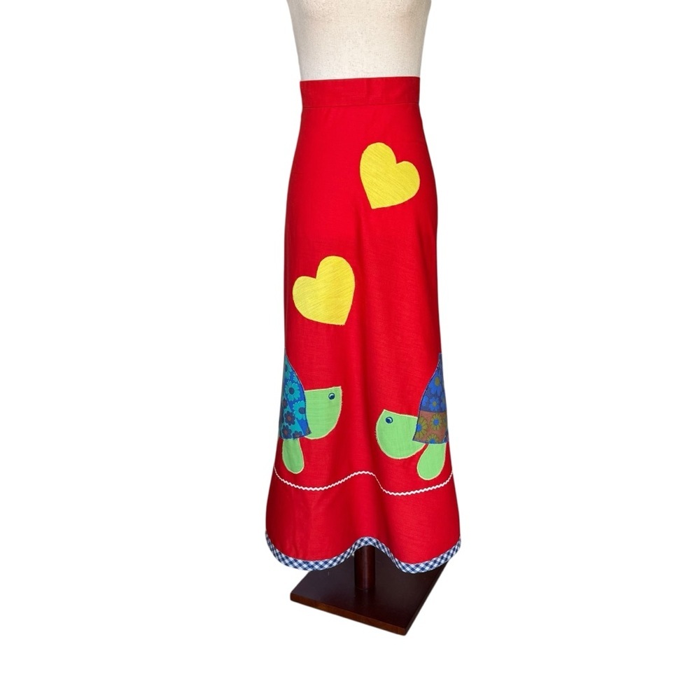 Vintage 60s 70s Girls Turtle Heart Appliqué Maxi Long Skirt